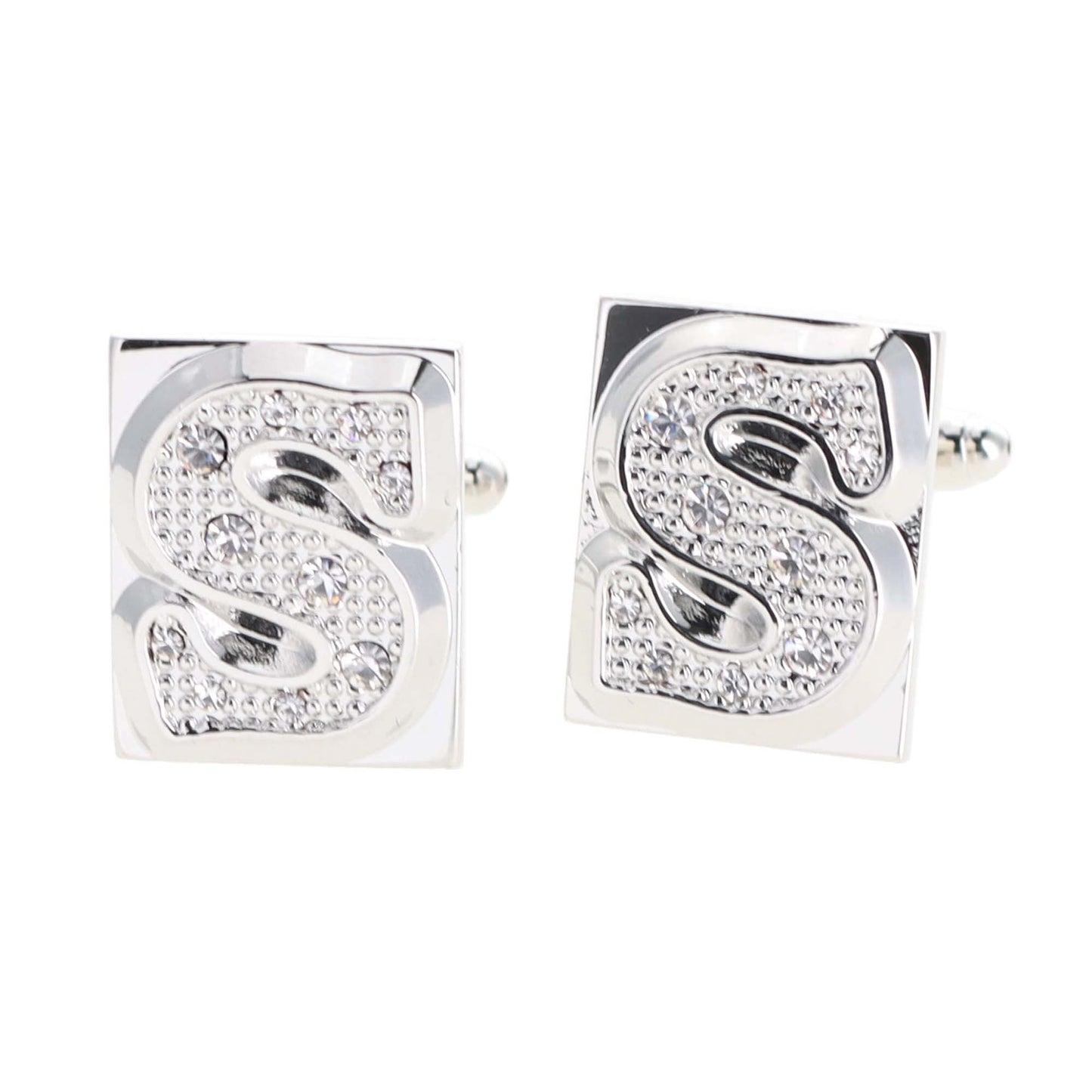 Vittorio Vico Rhinestone Initial Cufflinks in Gift Box - Suits You Sir - Silver - S