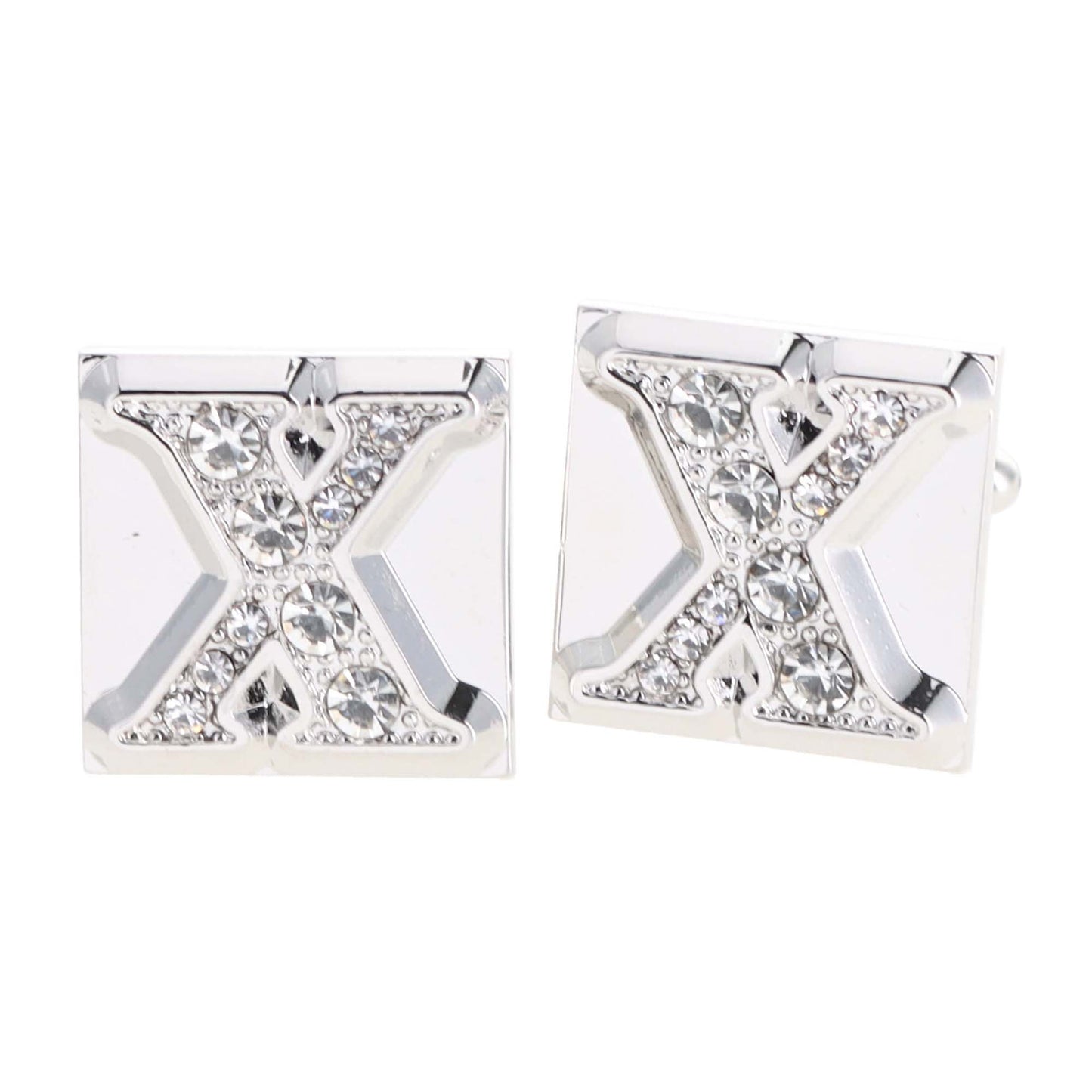 Vittorio Vico Rhinestone Initial Cufflinks in Gift Box - Suits You Sir - Silver - X