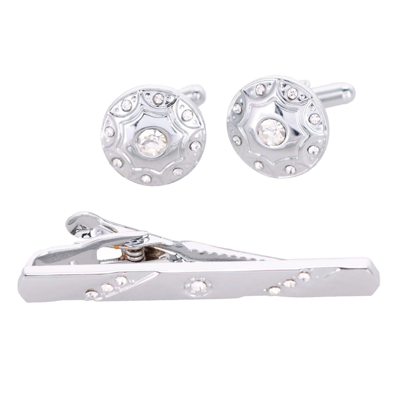 Vittorio Vico Silver Rhinestone Cufflink & Tie Bar Set in Gift Box - Suits You Sir - CR - 032 -