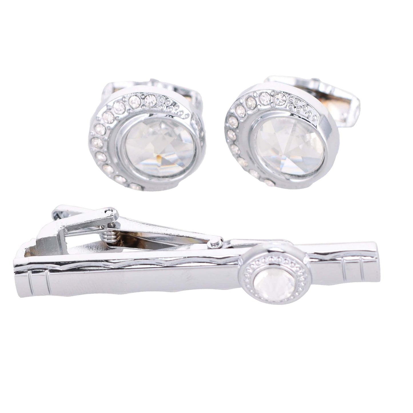 Vittorio Vico Silver Rhinestone Cufflink & Tie Bar Set in Gift Box - Suits You Sir - CR - 043 -