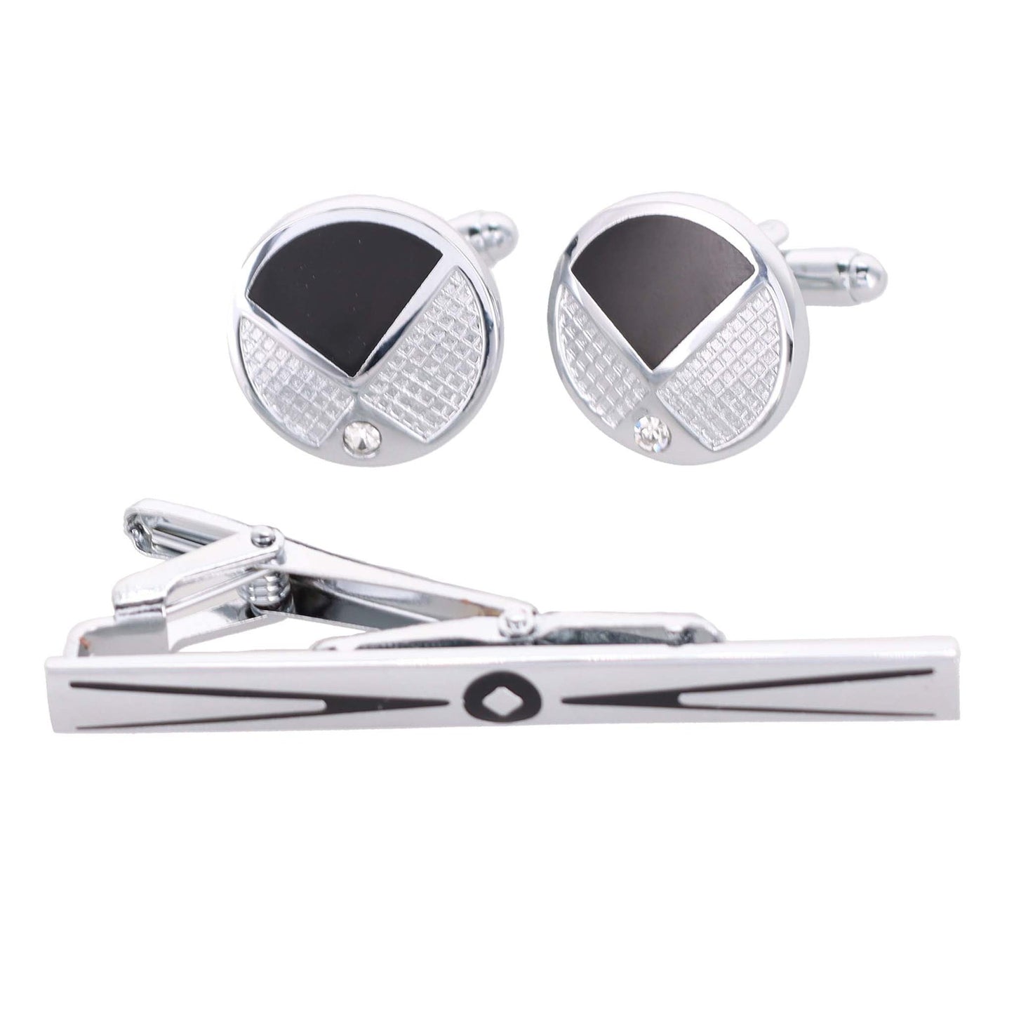 Vittorio Vico Silver Rhinestone Cufflink & Tie Bar Set in Gift Box - Suits You Sir - CR - 088 -