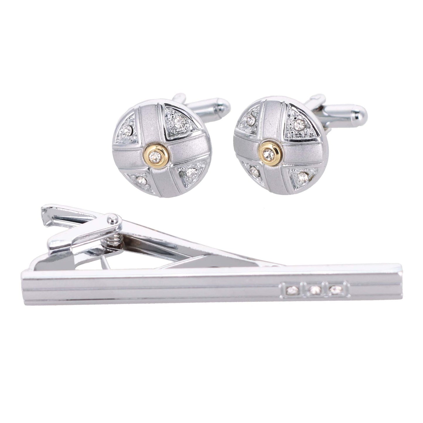 Vittorio Vico Silver Rhinestone Cufflink & Tie Bar Set in Gift Box - Suits You Sir - CR - 089 -