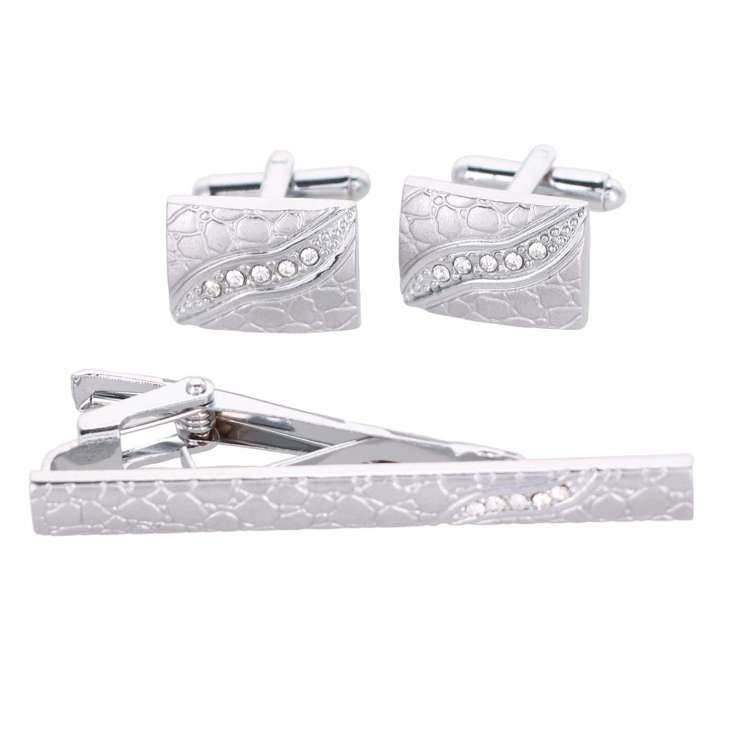 Vittorio Vico Silver Rhinestone Cufflink & Tie Bar Set in Gift Box - Suits You Sir - CR - 090 -