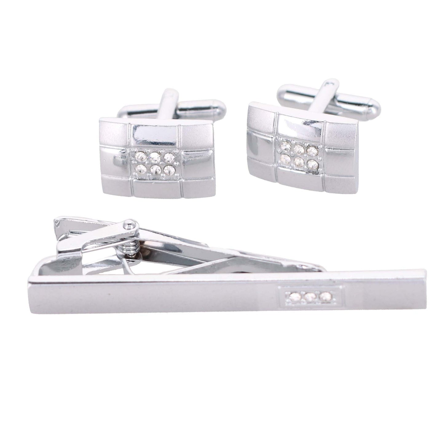 Vittorio Vico Silver Rhinestone Cufflink & Tie Bar Set in Gift Box - Suits You Sir - CR - 091 -
