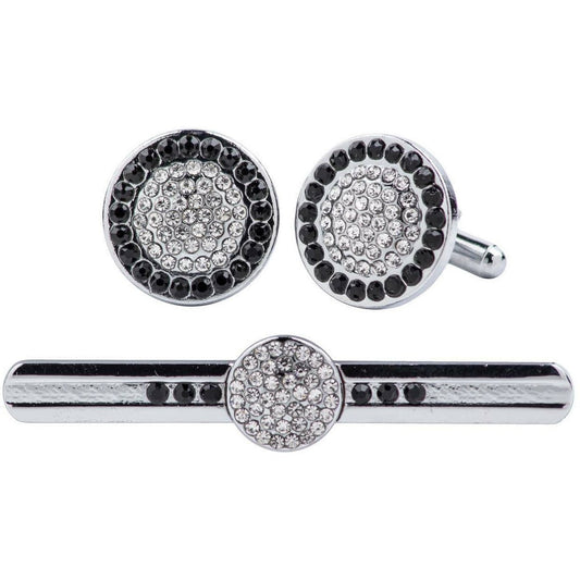 Vittorio Vico Silver Rhinestone Cufflink & Tie Bar Set in Gift Box - Suits You Sir - Silver -