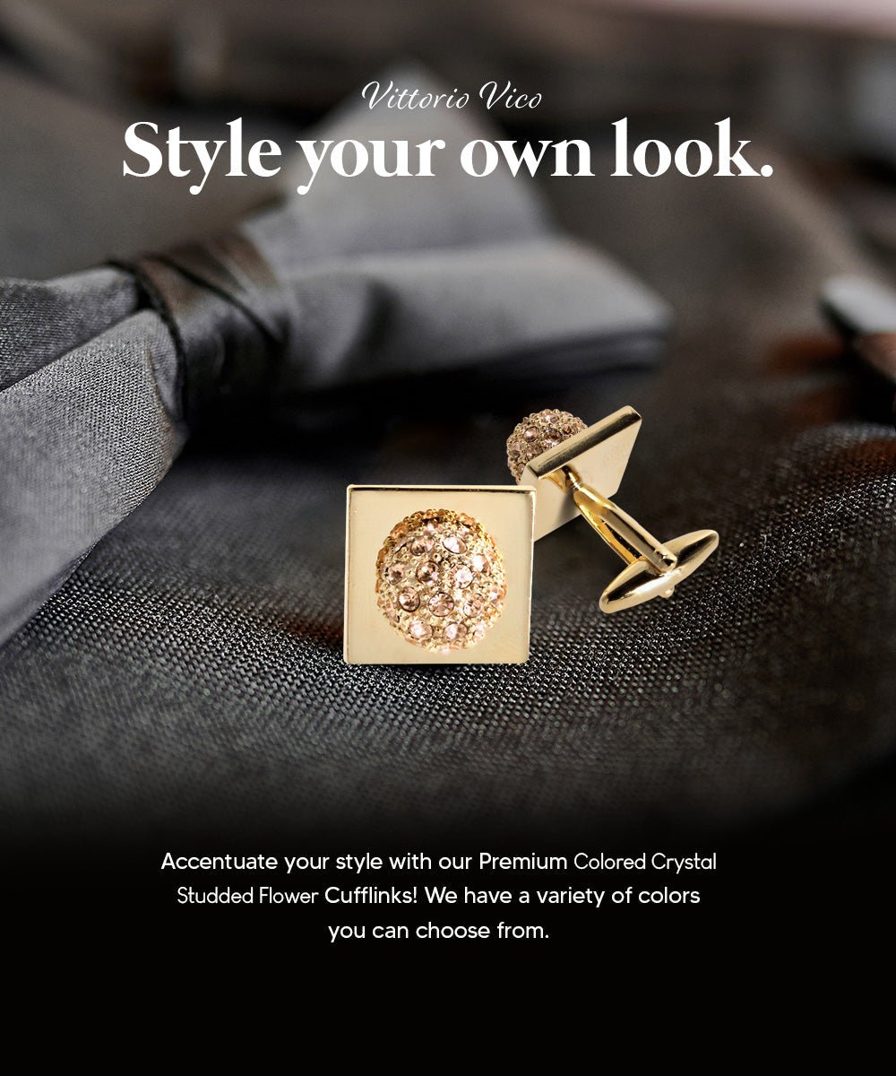 Vittorio Vico Studded Colorstone Crystal Flower Cufflinks: CL12XX Series - Suits You Sir - Beige and Gold -