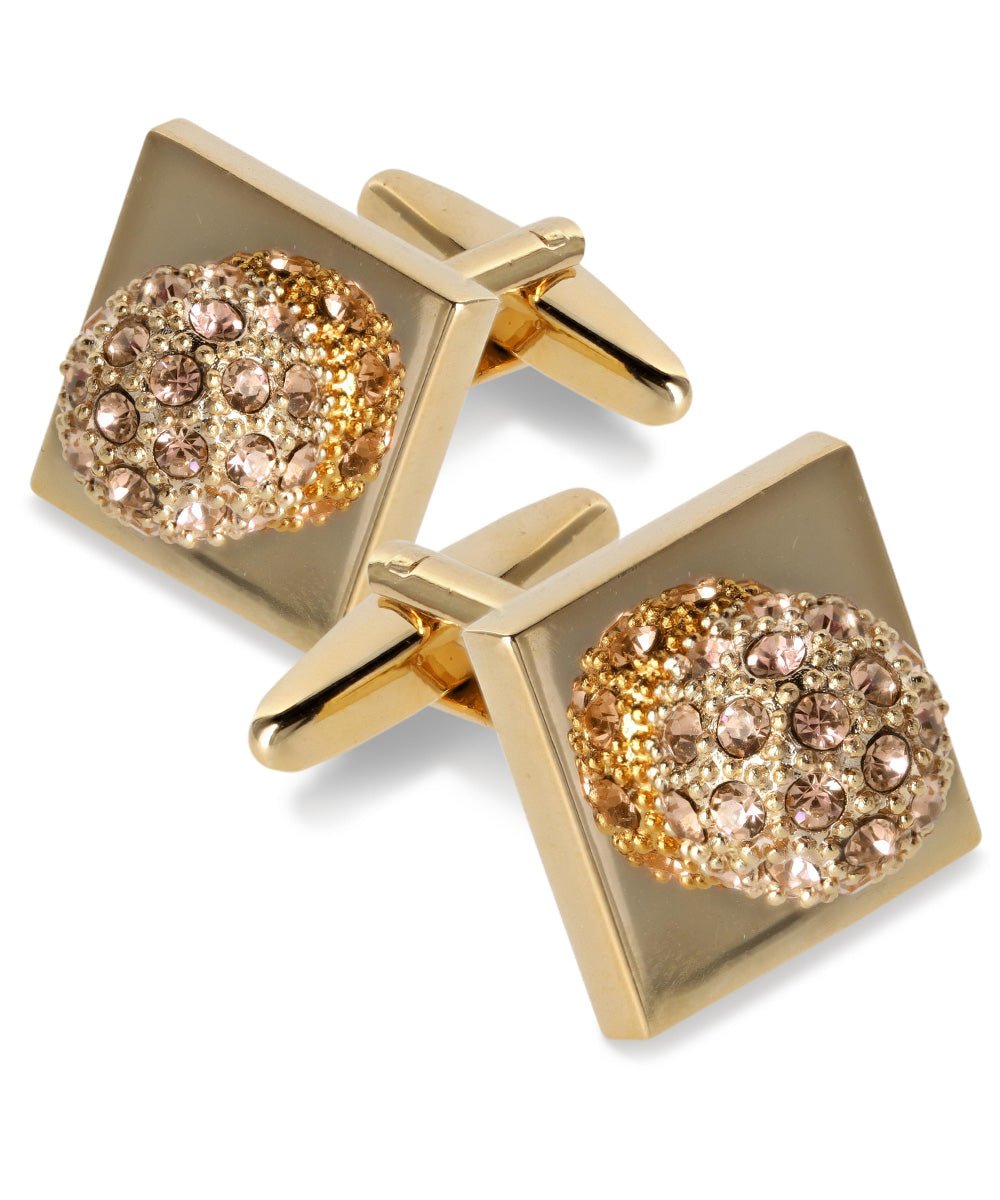 Vittorio Vico Studded Colorstone Crystal Flower Cufflinks: CL12XX Series - Suits You Sir - Beige and Gold -