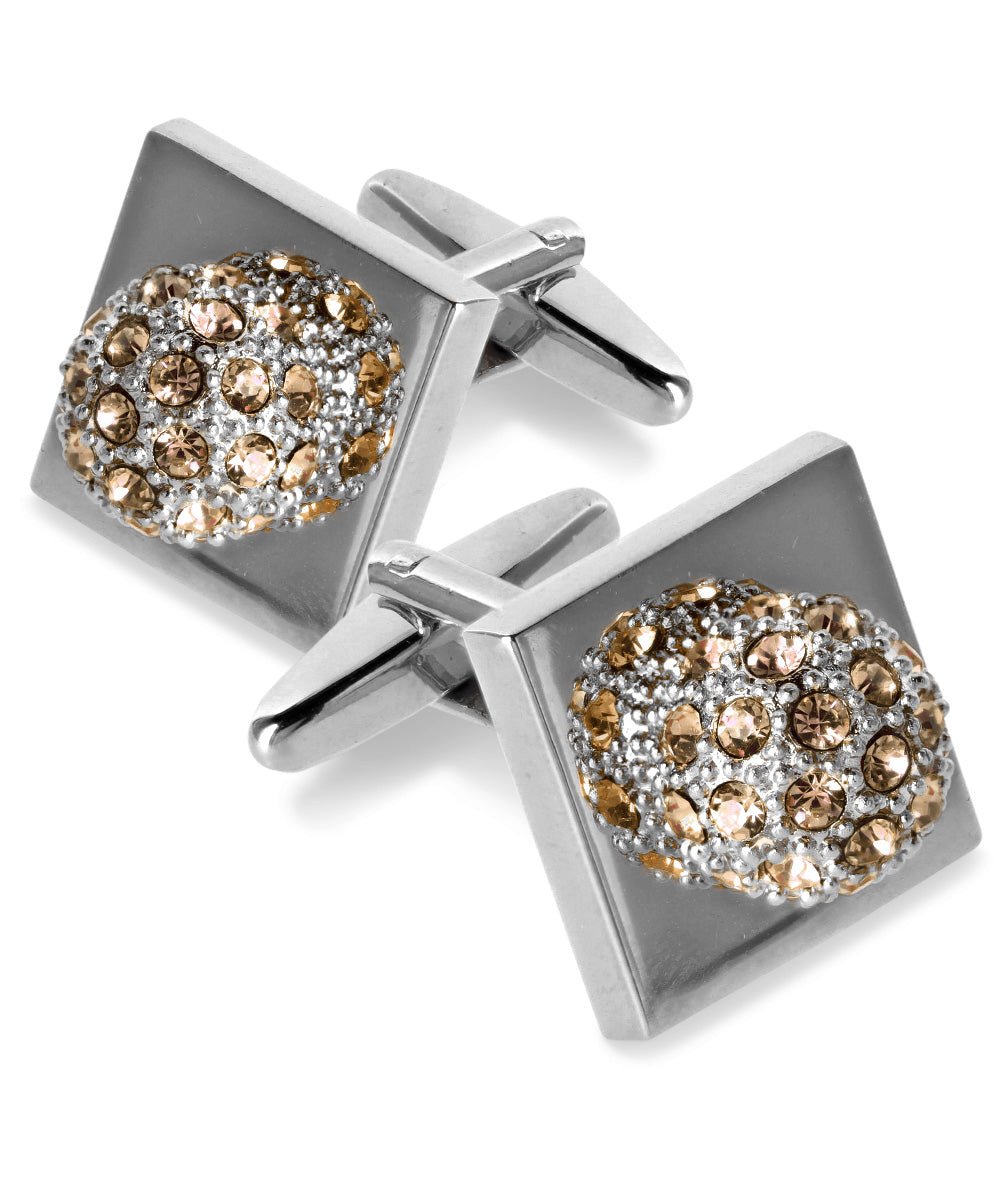 Vittorio Vico Studded Colorstone Crystal Flower Cufflinks: CL12XX Series - Suits You Sir - Beige and Silver -