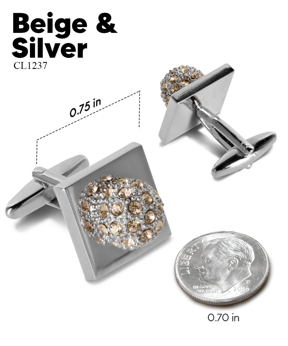 Vittorio Vico Studded Colorstone Crystal Flower Cufflinks: CL12XX Series - Suits You Sir - Beige and Silver -