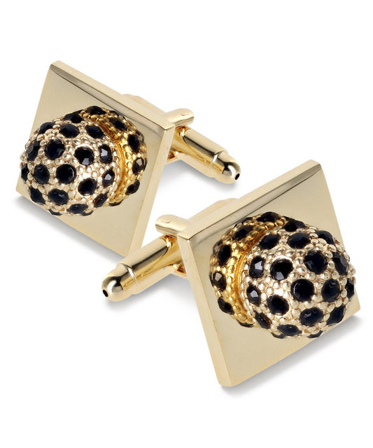 Vittorio Vico Studded Colorstone Crystal Flower Cufflinks: CL12XX Series - Suits You Sir - Black and Gold -