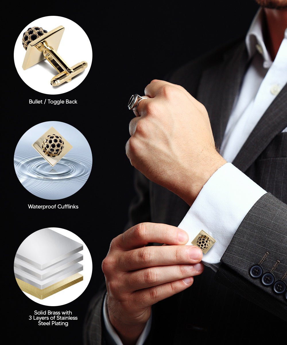 Vittorio Vico Studded Colorstone Crystal Flower Cufflinks: CL12XX Series - Suits You Sir - Black and Gold -