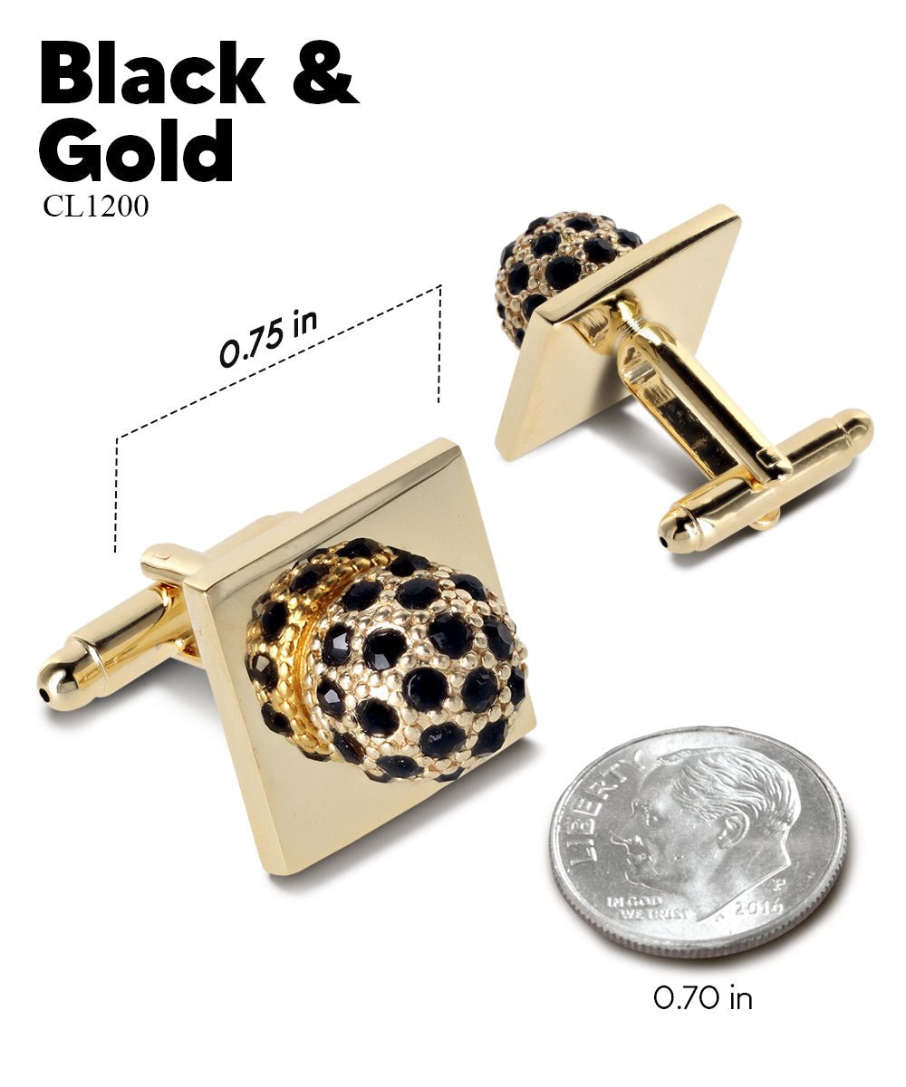 Vittorio Vico Studded Colorstone Crystal Flower Cufflinks: CL12XX Series - Suits You Sir - Black and Gold -