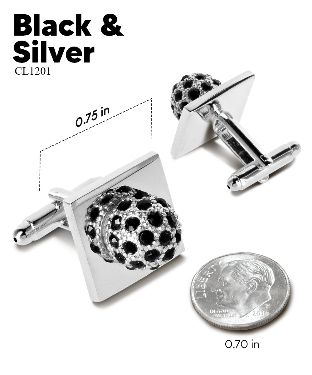 Vittorio Vico Studded Colorstone Crystal Flower Cufflinks: CL12XX Series - Suits You Sir - Black and Silver -