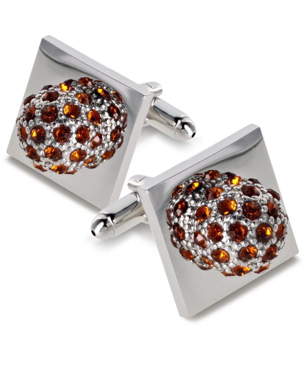Vittorio Vico Studded Colorstone Crystal Flower Cufflinks: CL12XX Series - Suits You Sir - Brown and Silver -