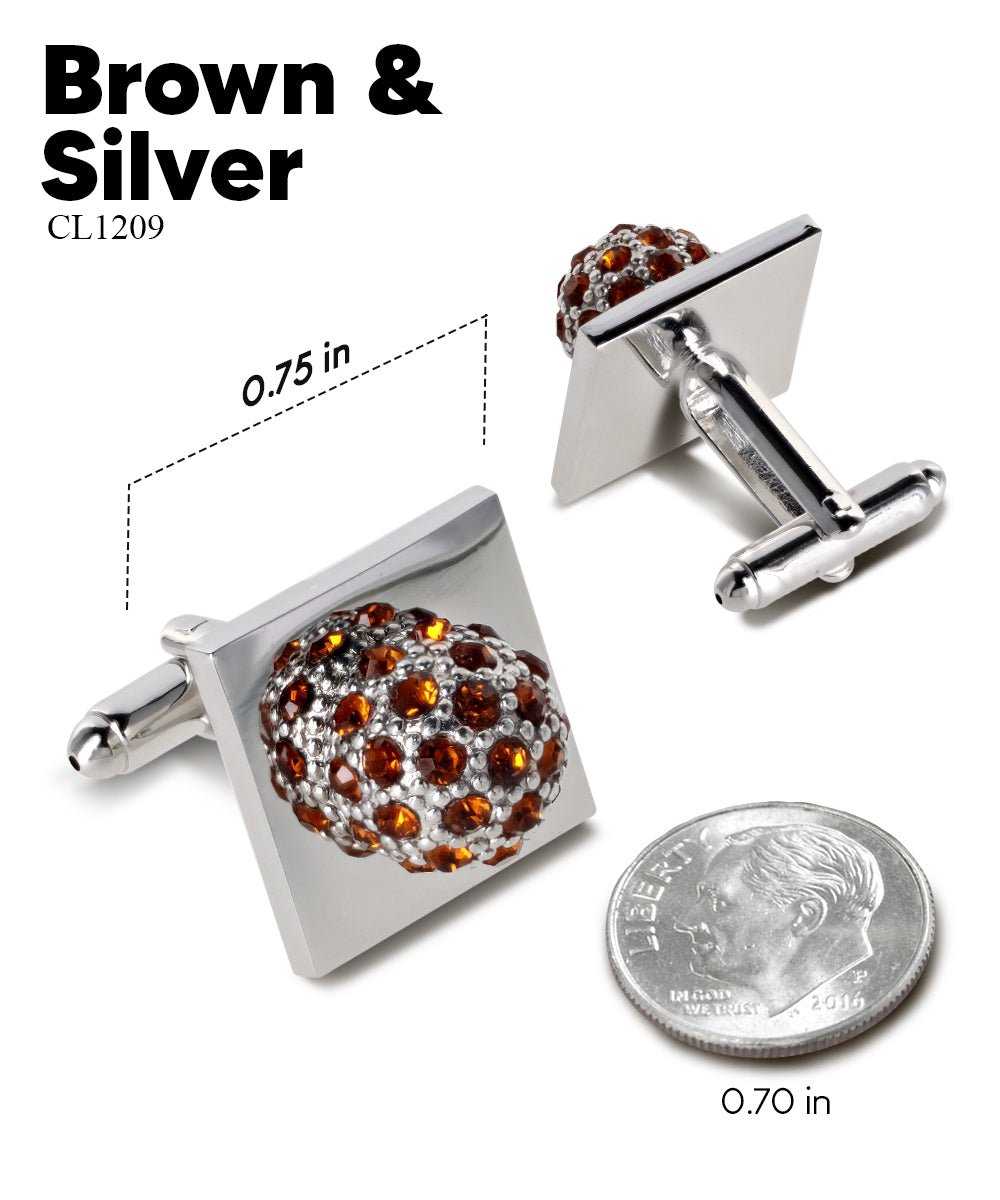 Vittorio Vico Studded Colorstone Crystal Flower Cufflinks: CL12XX Series - Suits You Sir - Brown and Silver -
