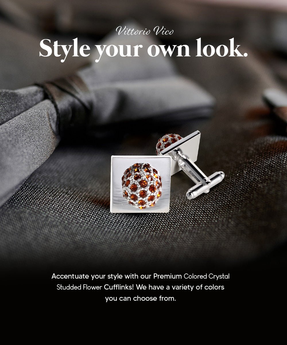 Vittorio Vico Studded Colorstone Crystal Flower Cufflinks: CL12XX Series - Suits You Sir - Brown and Silver -