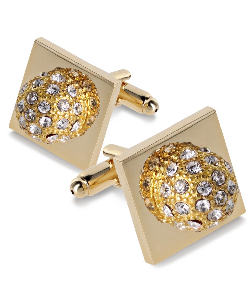 Vittorio Vico Studded Colorstone Crystal Flower Cufflinks: CL12XX Series - Suits You Sir - Clear and Gold -