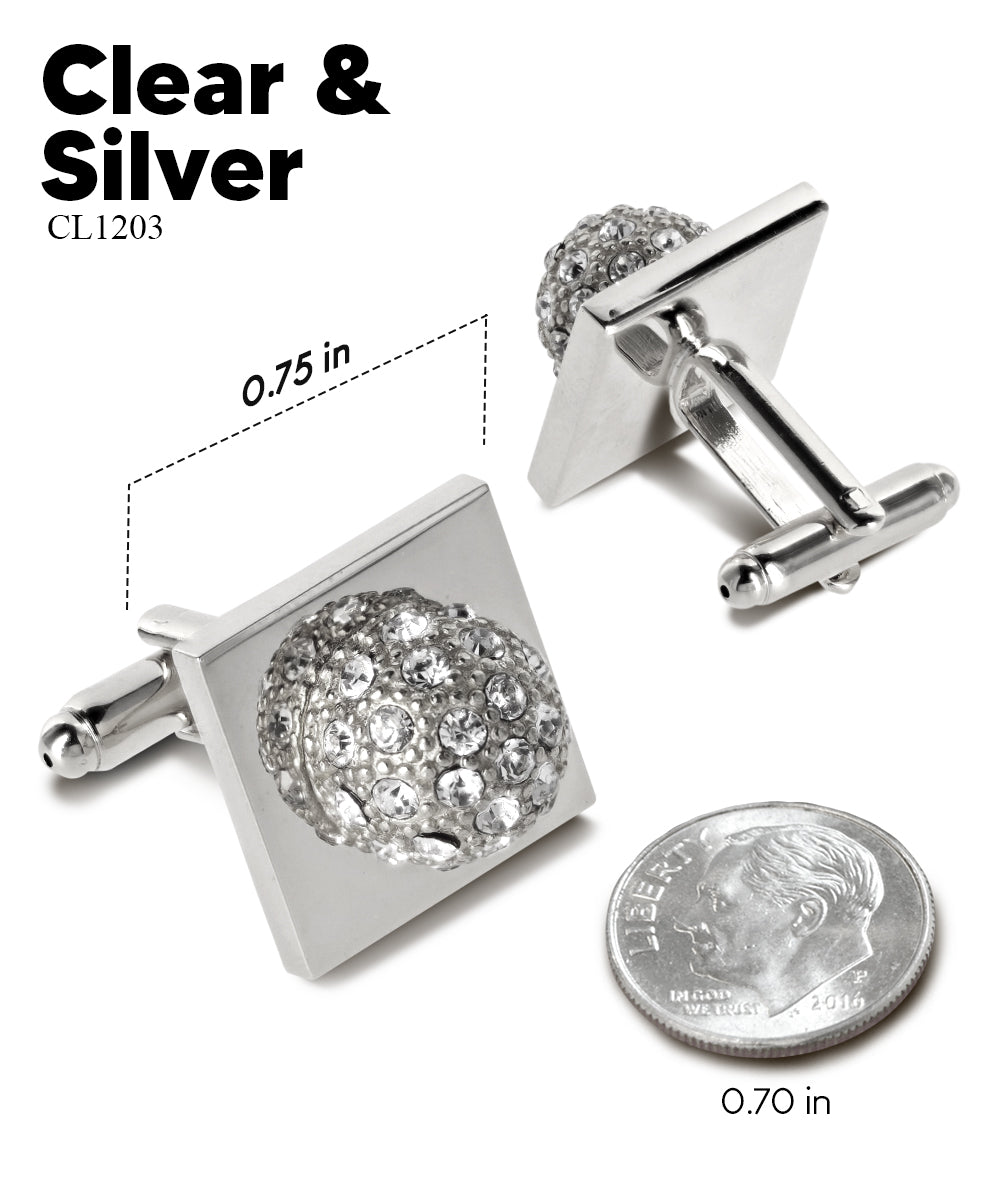 Vittorio Vico Studded Colorstone Crystal Flower Cufflinks: CL12XX Series - Suits You Sir - Clear and Silver -