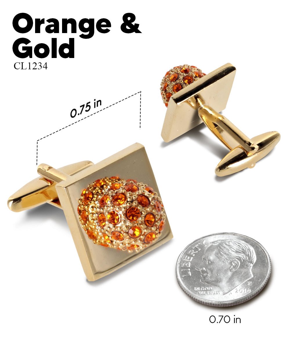 Vittorio Vico Studded Colorstone Crystal Flower Cufflinks: CL12XX Series - Suits You Sir - Orange and Gold -