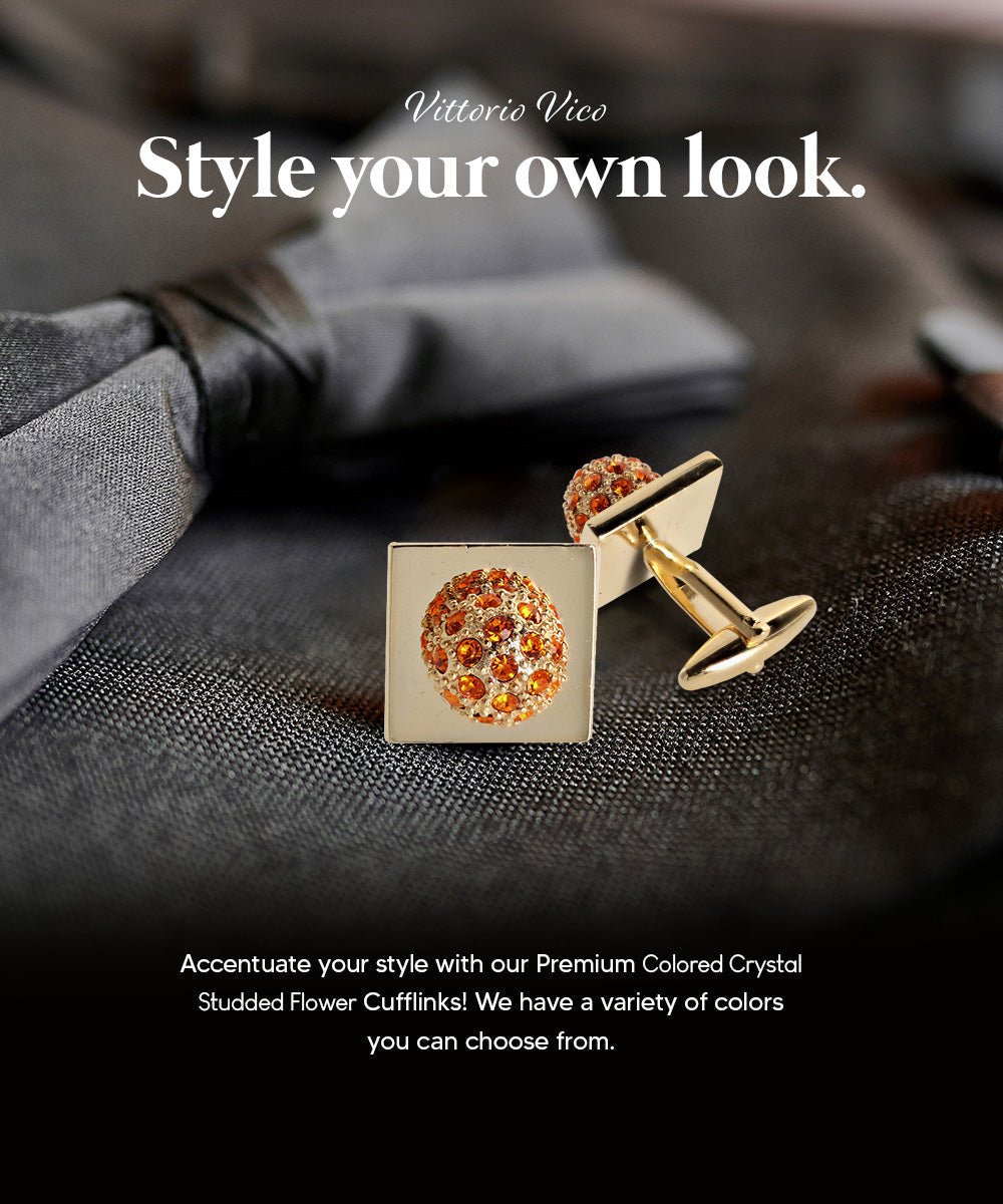 Vittorio Vico Studded Colorstone Crystal Flower Cufflinks: CL12XX Series - Suits You Sir - Orange and Gold -