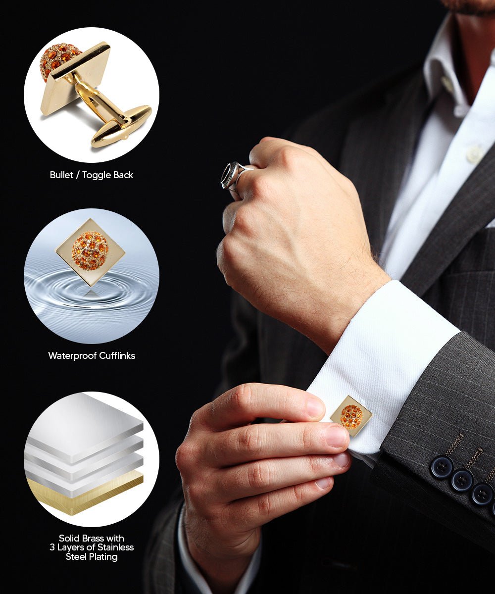 Vittorio Vico Studded Colorstone Crystal Flower Cufflinks: CL12XX Series - Suits You Sir - Orange and Gold -