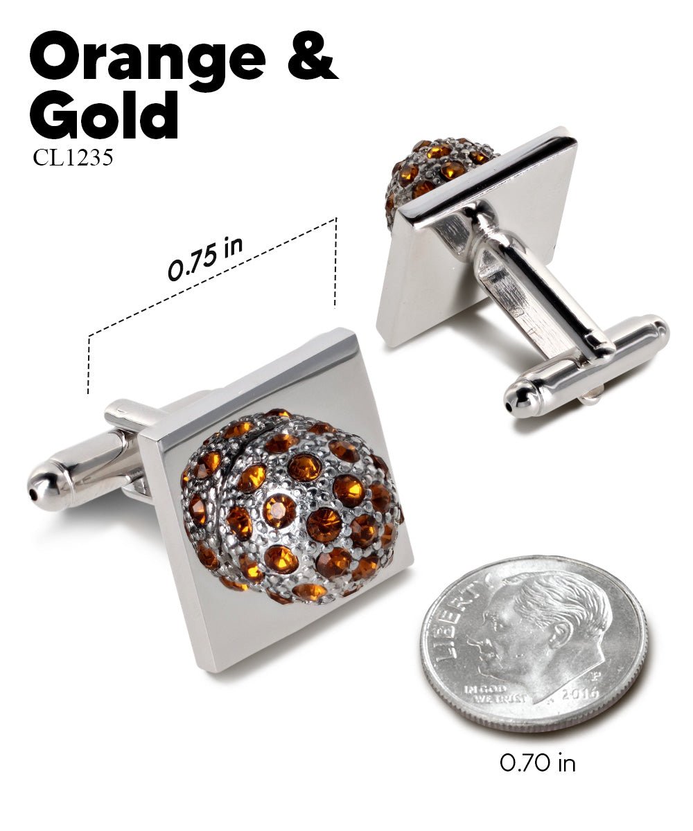 Vittorio Vico Studded Colorstone Crystal Flower Cufflinks: CL12XX Series - Suits You Sir - Orange and Silver -