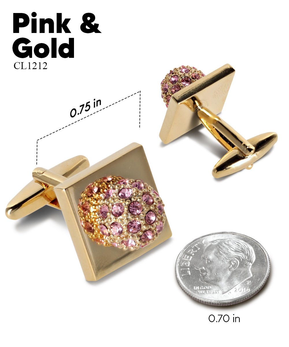 Vittorio Vico Studded Colorstone Crystal Flower Cufflinks: CL12XX Series - Suits You Sir - Pink and Gold -
