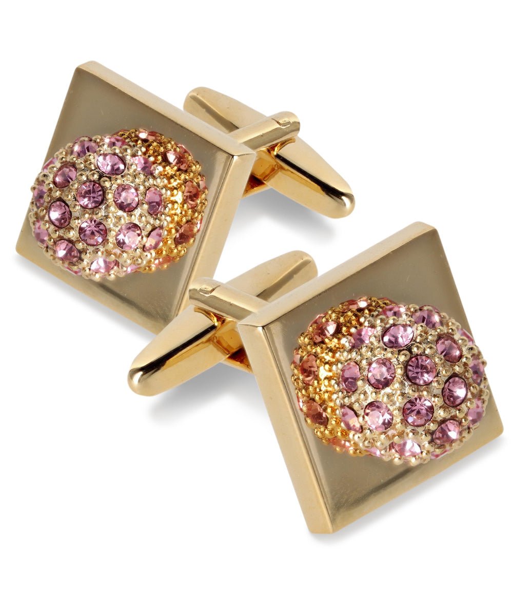 Vittorio Vico Studded Colorstone Crystal Flower Cufflinks: CL12XX Series - Suits You Sir - Pink and Gold -