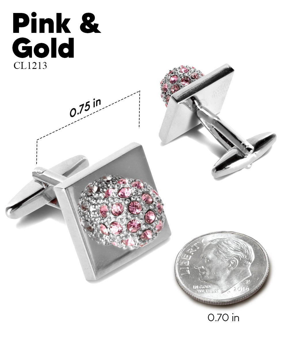 Vittorio Vico Studded Colorstone Crystal Flower Cufflinks: CL12XX Series - Suits You Sir - Pink and Silver -