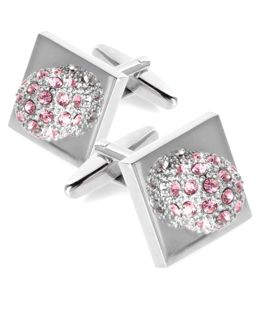 Vittorio Vico Studded Colorstone Crystal Flower Cufflinks: CL12XX Series - Suits You Sir - Pink and Silver -