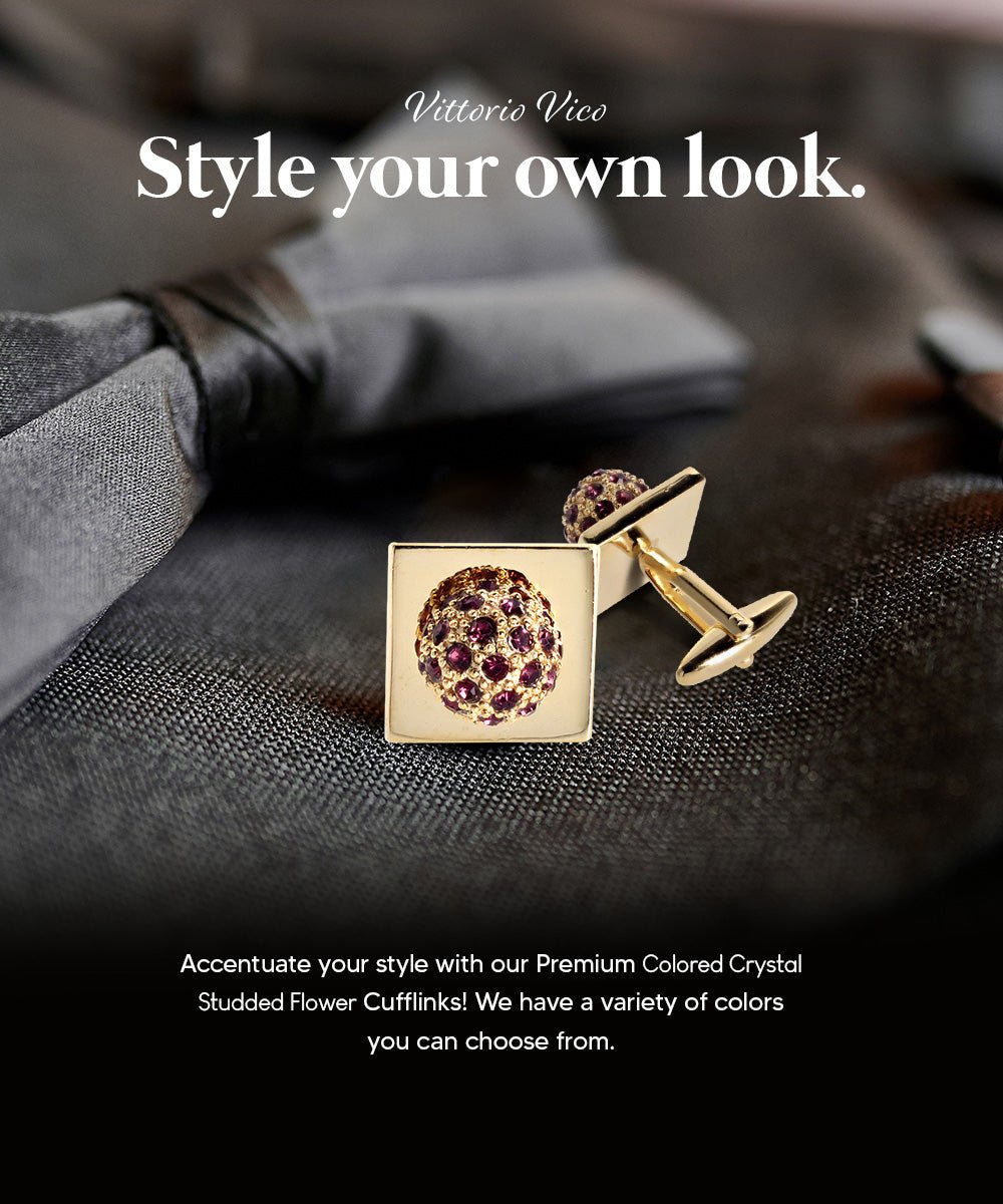 Vittorio Vico Studded Colorstone Crystal Flower Cufflinks: CL12XX Series - Suits You Sir - Purple and Gold -