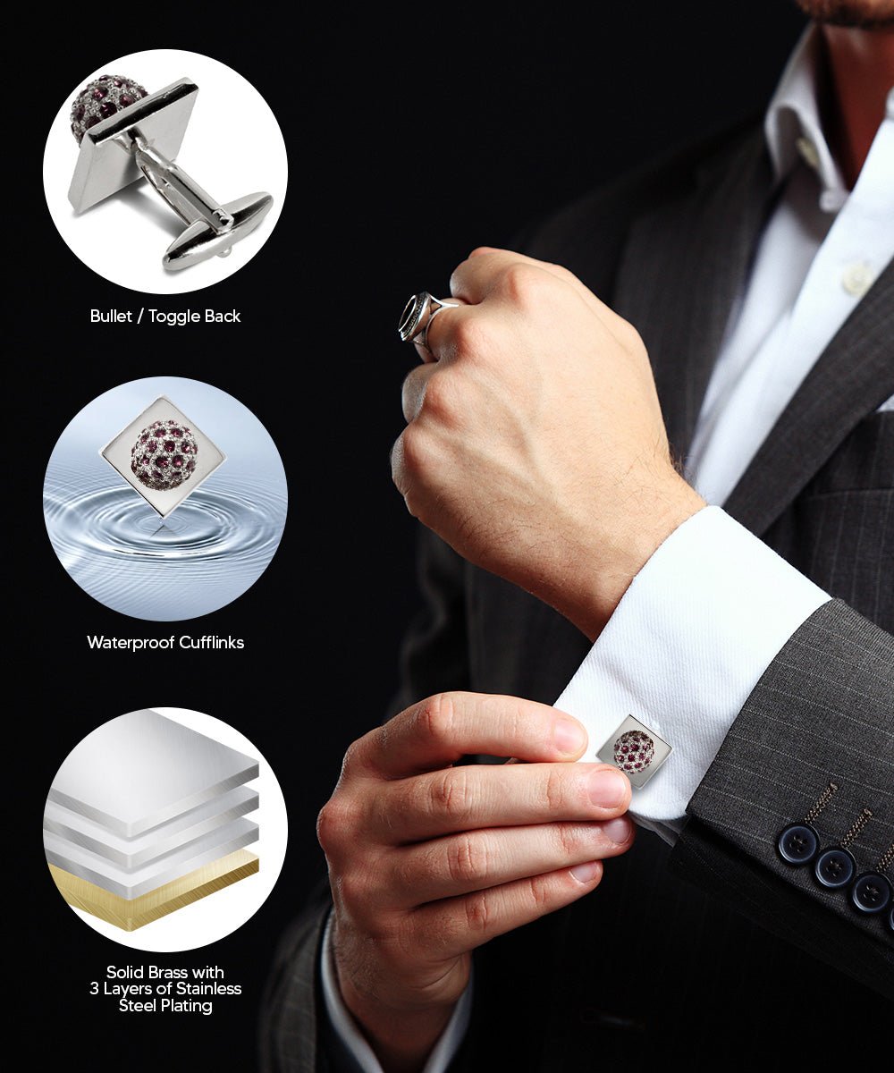 Vittorio Vico Studded Colorstone Crystal Flower Cufflinks: CL12XX Series - Suits You Sir - Purple and Silver -