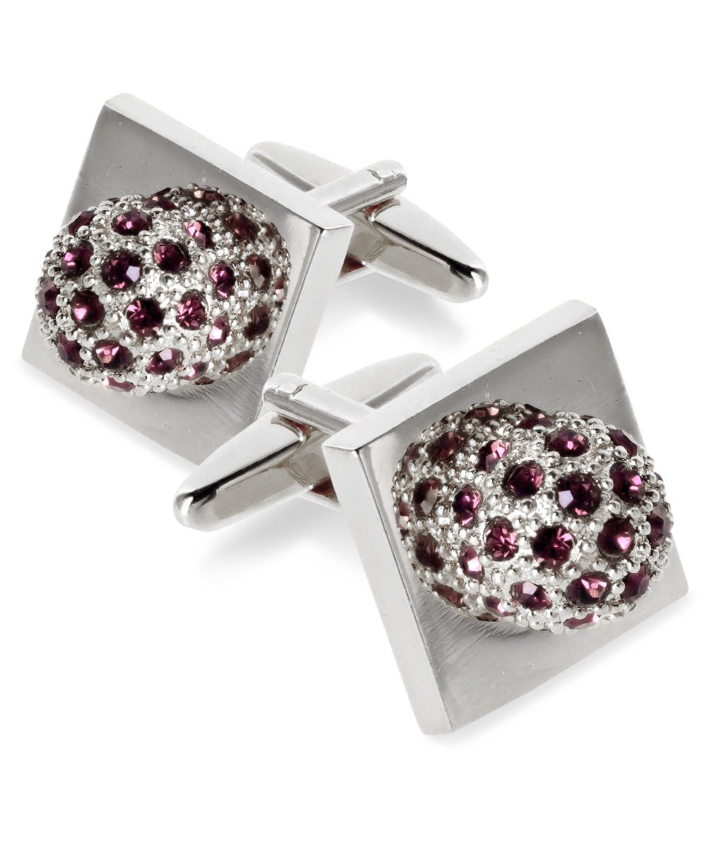 Vittorio Vico Studded Colorstone Crystal Flower Cufflinks: CL12XX Series - Suits You Sir - Purple and Silver -