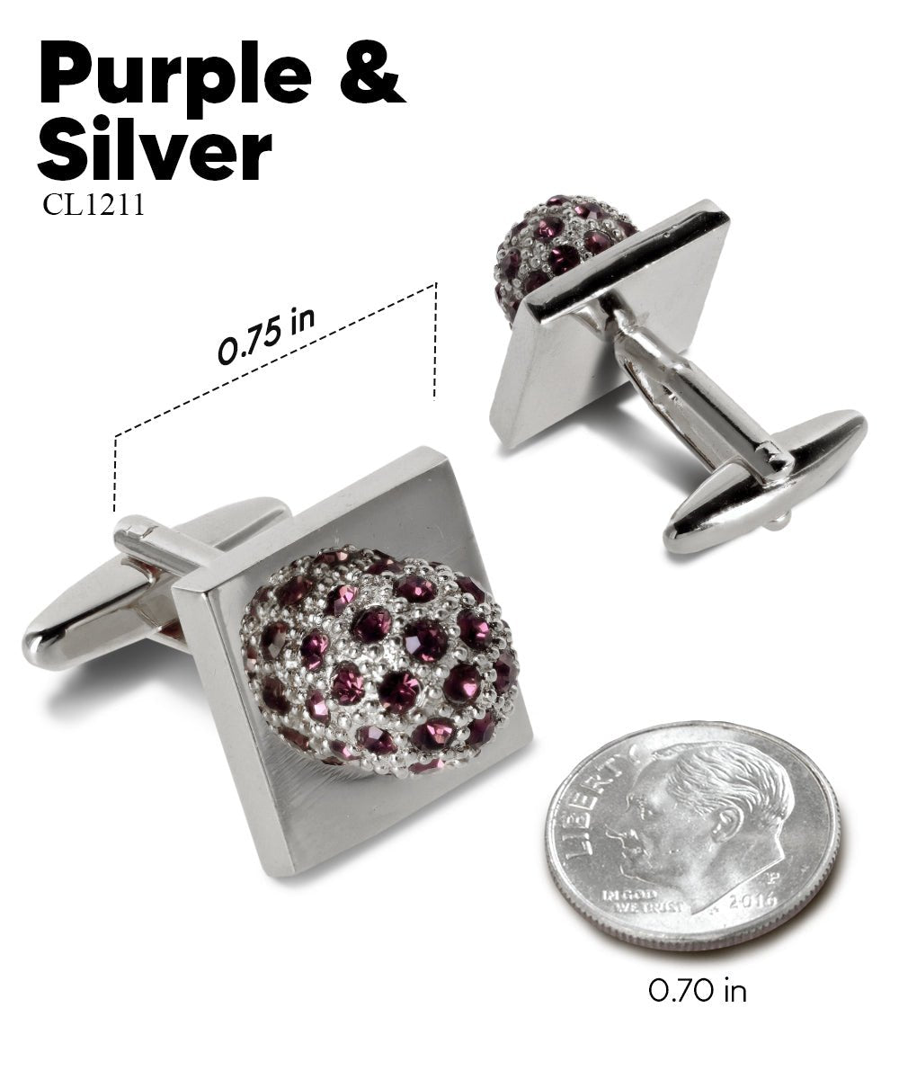 Vittorio Vico Studded Colorstone Crystal Flower Cufflinks: CL12XX Series - Suits You Sir - Purple and Silver -