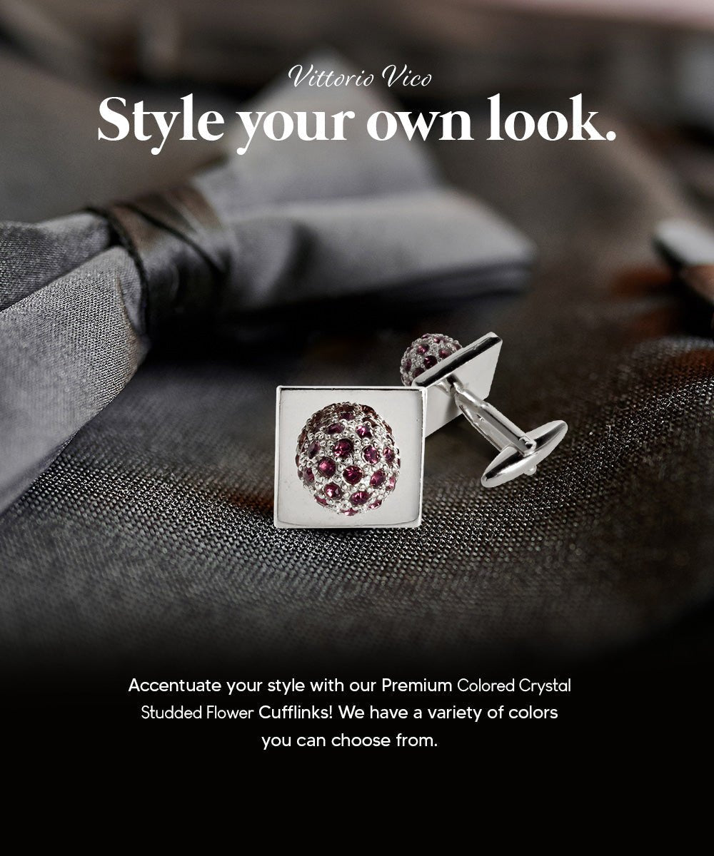 Vittorio Vico Studded Colorstone Crystal Flower Cufflinks: CL12XX Series - Suits You Sir - Purple and Silver -
