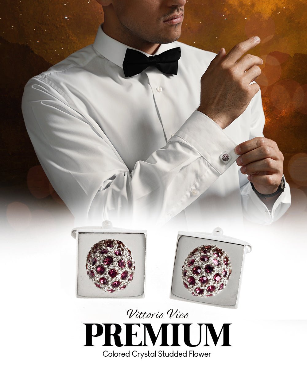 Vittorio Vico Studded Colorstone Crystal Flower Cufflinks: CL12XX Series - Suits You Sir - Purple and Silver -