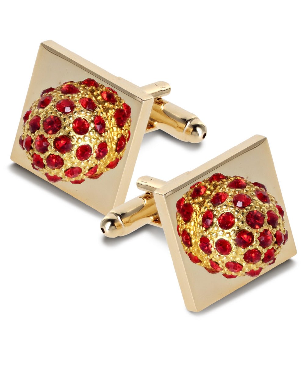 Vittorio Vico Studded Colorstone Crystal Flower Cufflinks: CL12XX Series - Suits You Sir - Red and Gold -