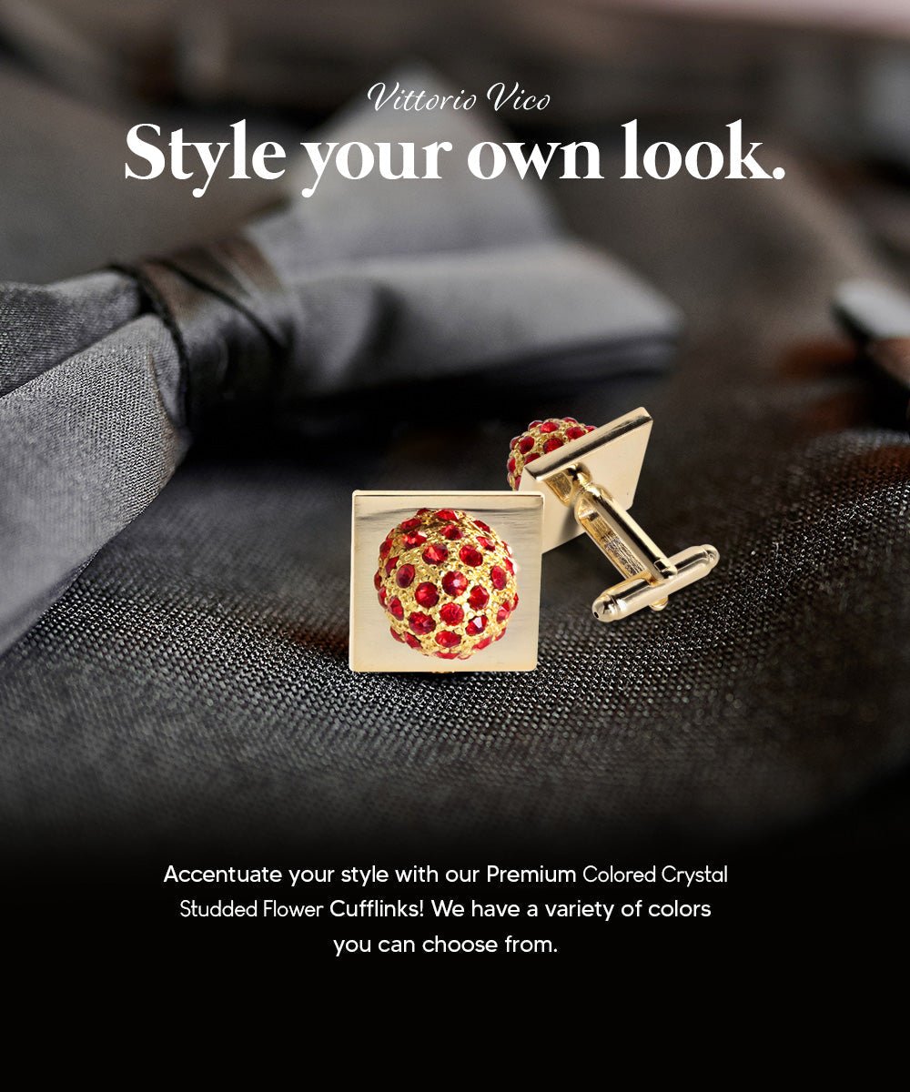 Vittorio Vico Studded Colorstone Crystal Flower Cufflinks: CL12XX Series - Suits You Sir - Red and Gold -