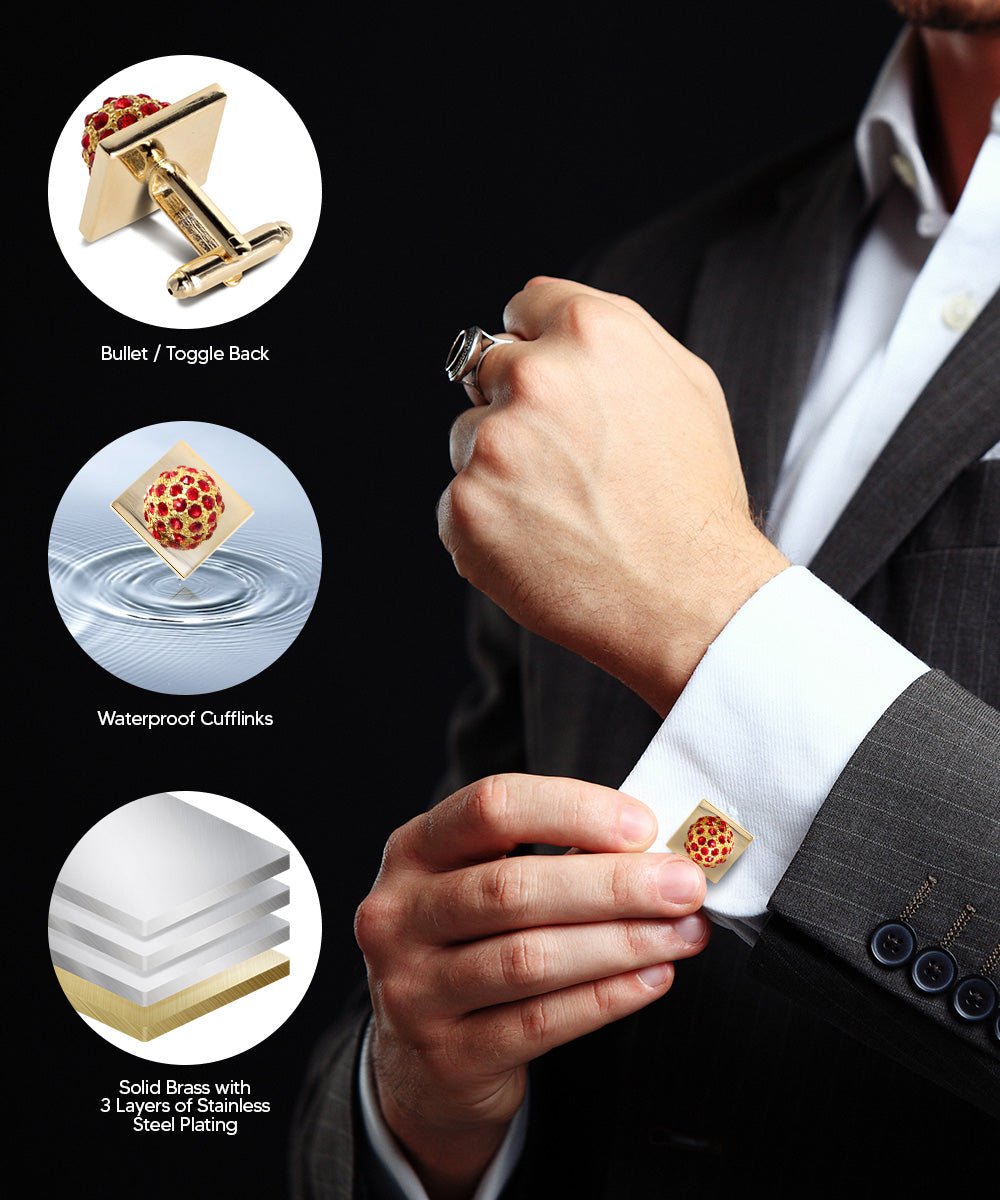 Vittorio Vico Studded Colorstone Crystal Flower Cufflinks: CL12XX Series - Suits You Sir - Red and Gold -