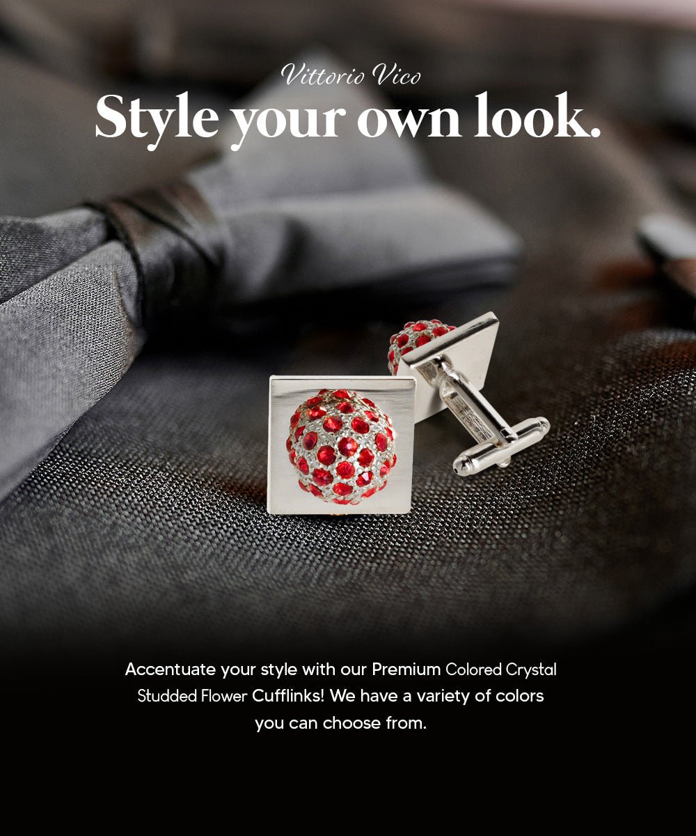 Vittorio Vico Studded Colorstone Crystal Flower Cufflinks: CL12XX Series - Suits You Sir - Red and Silver -