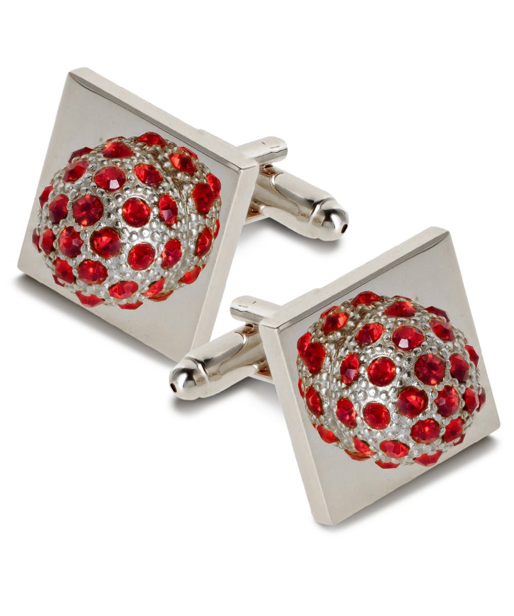 Vittorio Vico Studded Colorstone Crystal Flower Cufflinks: CL12XX Series - Suits You Sir - Red and Silver -