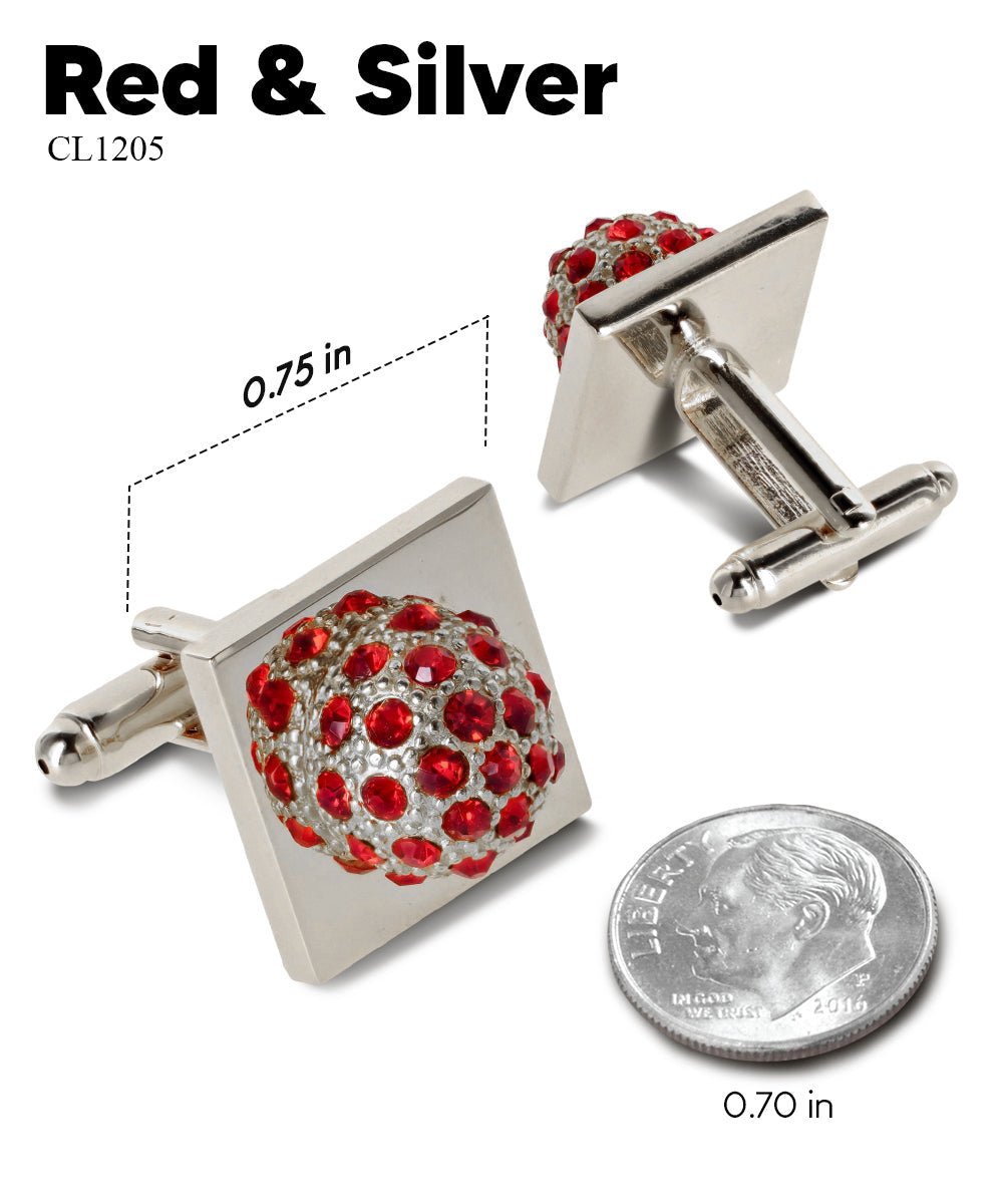 Vittorio Vico Studded Colorstone Crystal Flower Cufflinks: CL12XX Series - Suits You Sir - Red and Silver -