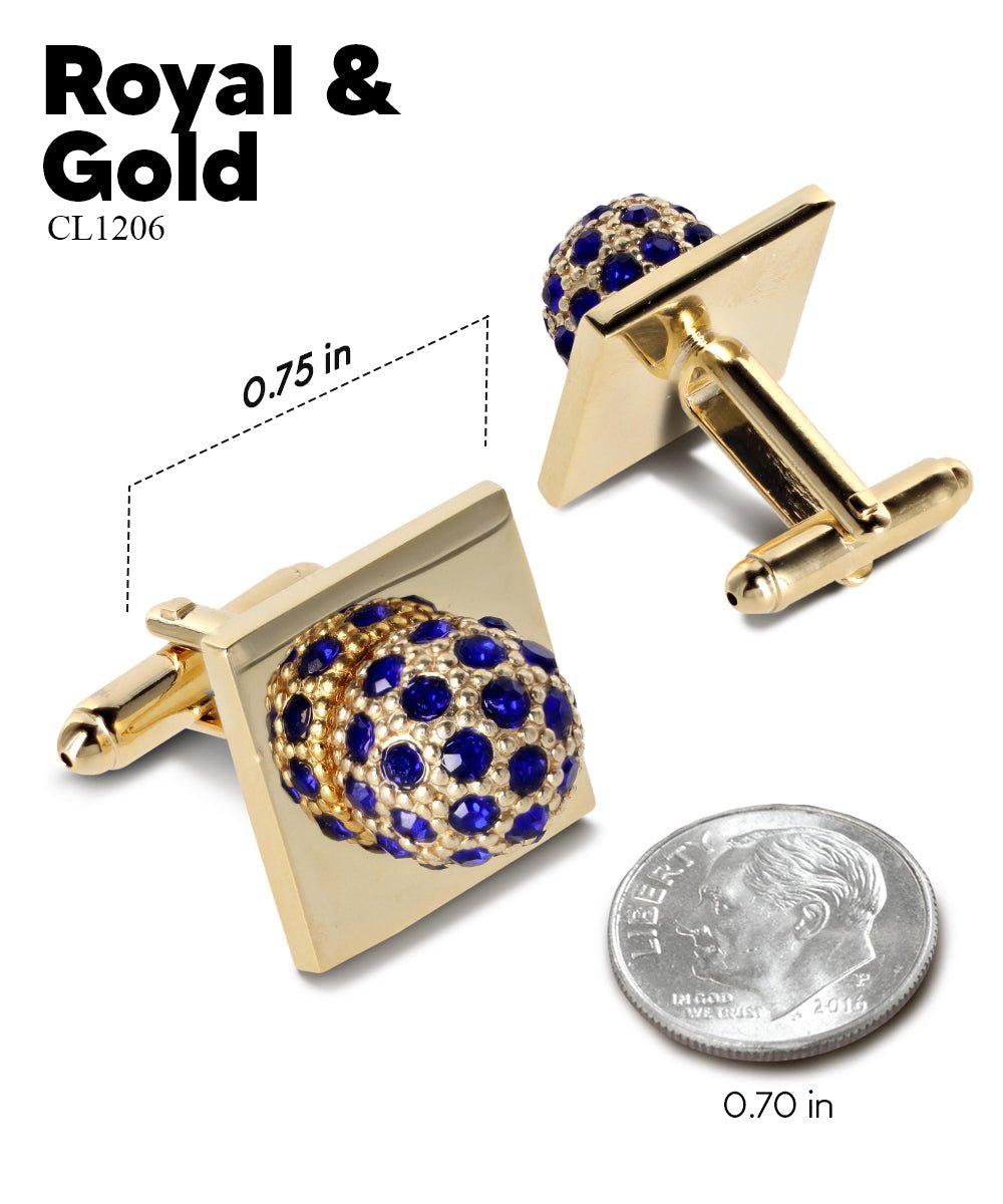 Vittorio Vico Studded Colorstone Crystal Flower Cufflinks: CL12XX Series - Suits You Sir - Royal Blue and Gold -