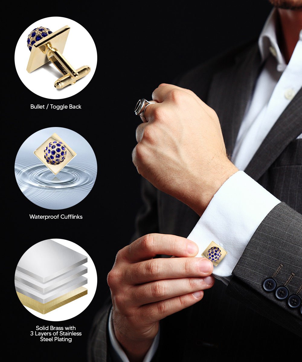 Vittorio Vico Studded Colorstone Crystal Flower Cufflinks: CL12XX Series - Suits You Sir - Royal Blue and Gold -