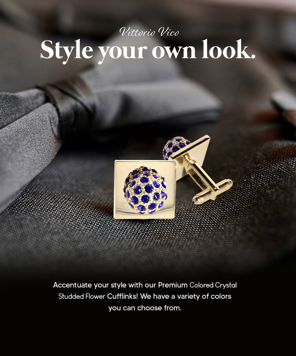 Vittorio Vico Studded Colorstone Crystal Flower Cufflinks: CL12XX Series - Suits You Sir - Royal Blue and Gold -