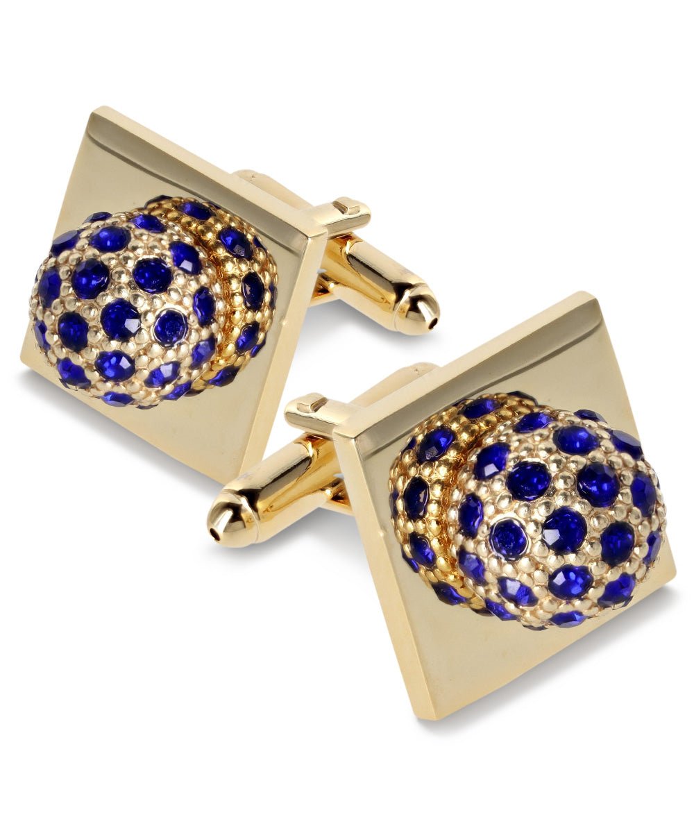 Vittorio Vico Studded Colorstone Crystal Flower Cufflinks: CL12XX Series - Suits You Sir - Royal Blue and Gold -