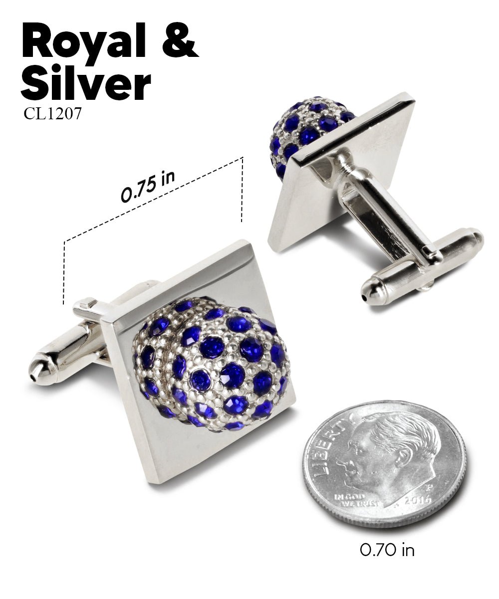 Vittorio Vico Studded Colorstone Crystal Flower Cufflinks: CL12XX Series - Suits You Sir - Royal Blue and Silver -