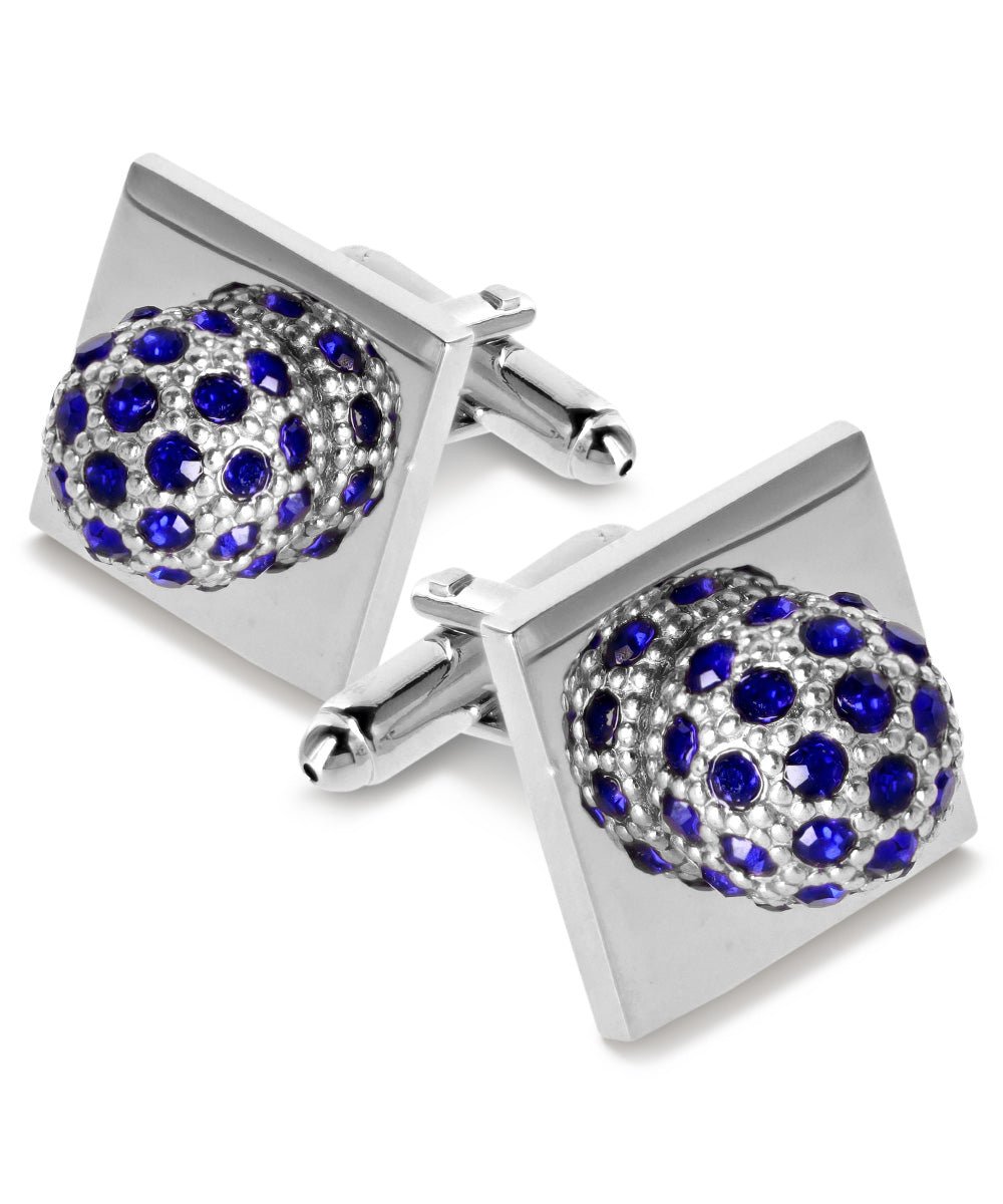 Vittorio Vico Studded Colorstone Crystal Flower Cufflinks: CL12XX Series - Suits You Sir - Royal Blue and Silver -