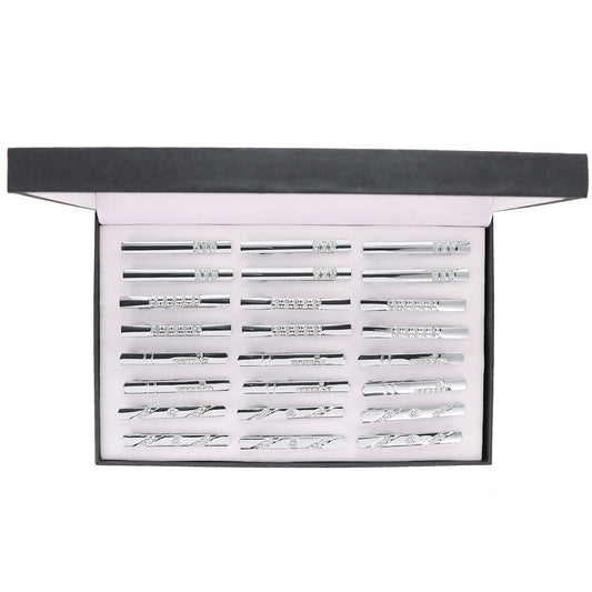 Vittorio Vico Tie Bars in Presentation Box: 24 Pack - Suits You Sir - Silver - Stone