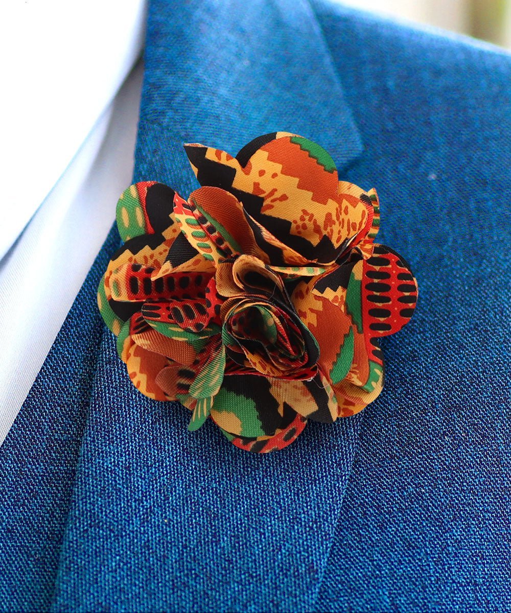 Vittorio Vico Unisex Kente Satin Flower Lapel Pin - Suits You Sir - Kente 2 -